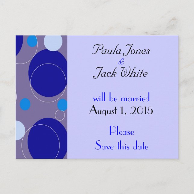 Postal De Anuncios Retro Blue Circles & Ovals Royal Save the Date (Anverso)