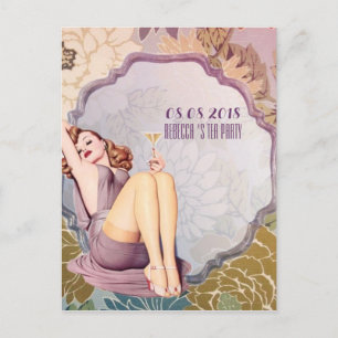 Postal De Anuncios retro Bridal Shower Tea Fiesta guardar la fecha