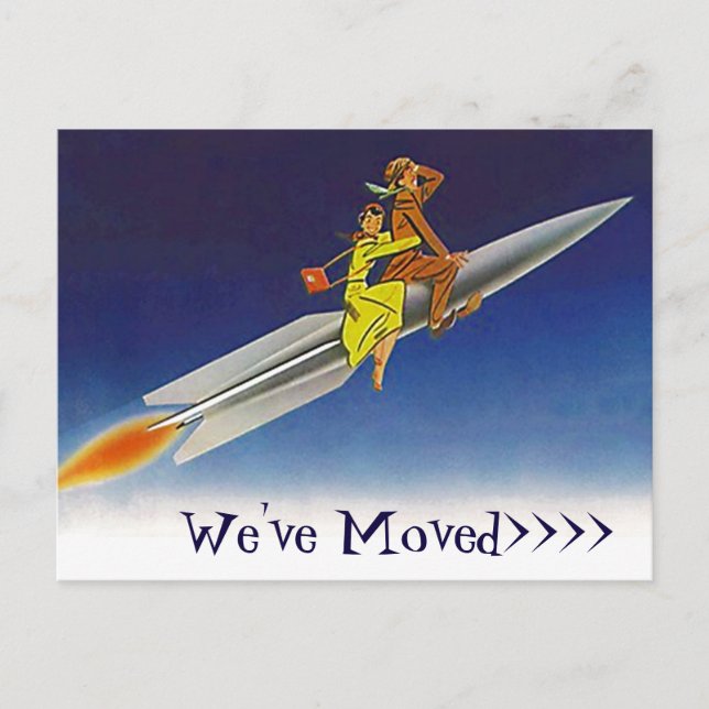 Postal De Anuncios Retro de diversión de postcard Hemos movido el nue (Anverso)