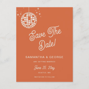 Postal De Anuncios Retro Groovy 70 Ivory Disco Naranja Save The Date