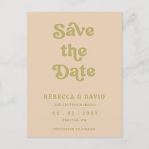 Postal De Anuncios Retro Groovy 70s Cute Green Save The Date