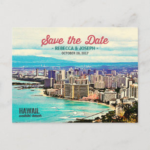 Postal De Anuncios Retro Hawaii Waikiki Beach Photo Save the Date