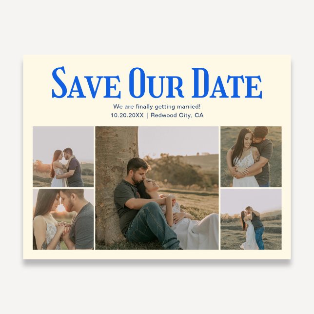 Postal De Anuncios Retro Photo Yellow Blue Wedding Save The Date (Subido por el creador)
