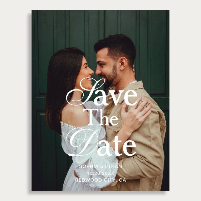 Postal De Anuncios Retro Script Serif Photo Wedding Save The Date (Subido por el creador)