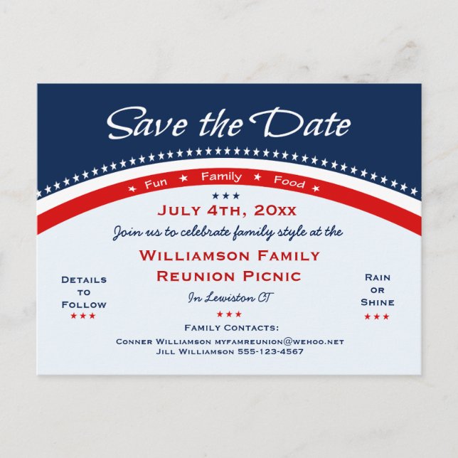 Postal De Anuncios Reunión azul blanco rojo, Fiesta, salva la fecha (Anverso)