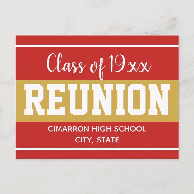 Postal De Anuncios Reunión de Clase Escolar Save the Date Rojo (Anverso)