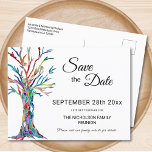 Postal De Anuncios Reunión de familia de árboles de familia Guardar f<br><div class="desc">Avísenle a su familia la fecha de su Reunión Familiar con esta elegante tarjeta postal de fecha. Cuenta con un árbol familiar con colores arcoiris y espacio para que puedas personalizar con tu nombre y detalles de familia. Original Mosaico © Michele Davies.</div>