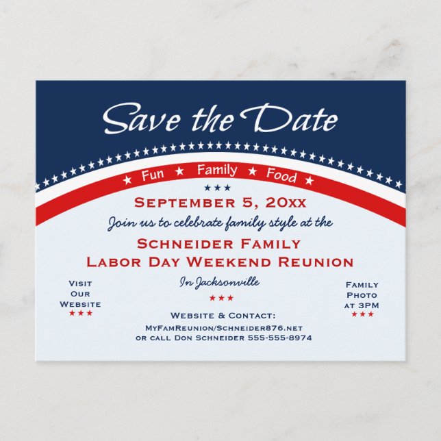 Postal De Anuncios Reunión familiar del Día del Trabajo, Fiesta salva (Anverso)