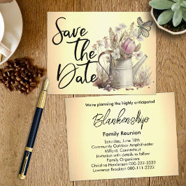 Postal De Anuncios Reunión Familiar Floral Rústica Guardar la Fecha  