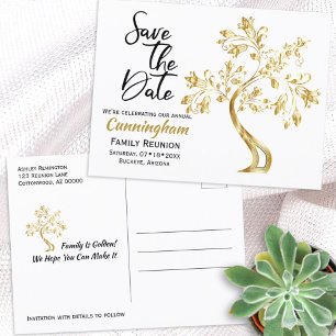 Postal De Anuncios Reunión familiar salva el árbol de oro moderno