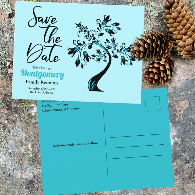 Postal De Anuncios Reunión familiar salva el árbol Verde azulado mode (Subido por el creador)