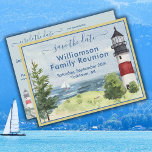 Postal De Anuncios Reunión familiar salva el código QR del faro de fe<br><div class="desc">Encantadora tarjeta acuarela anunciando la Reunión Familiar con esta postal Guardar la Fecha. Información en la parte posterior para incluir el sitio web de reunión y el código QR del sitio web, si lo desea. Cualquier petición especial o pregunta de diseño, sólo tiene que enviar un chat o un correo...</div>