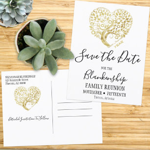 Postal De Anuncios Reunión Familiar Salva La Fecha Corazón Dorado Árb