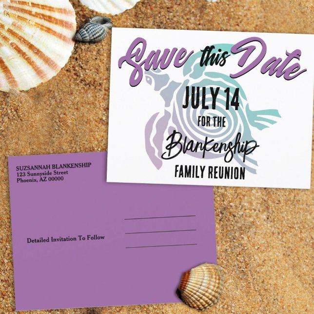 Postal De Anuncios Reunión familiar salva la fecha del arte de la tor (Give the family ample notice with this tropical save the date family reunion postcard announcement. )