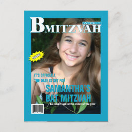 Postal De Anuncios Revista Bat Mitzvah Save the Date Verde azulada