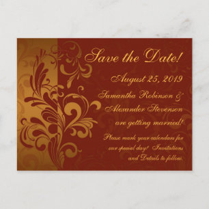 Postal De Anuncios Rich Brick Red / Gold Revertir Swirl Save the Date
