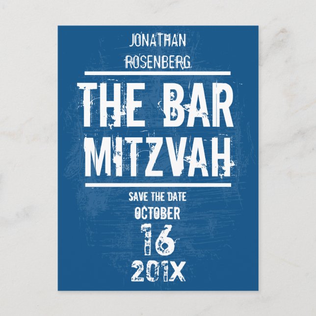 Postal De Anuncios Rock Band Bar Mitzvah Save the Date Todo Tipo, Azu (Anverso)