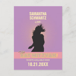 Postal De Anuncios Rock Star Bat Mitzvah Guardar la Fecha-Púrpura Ros