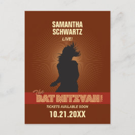 Postal De Anuncios Rock Star Bat Mitzvah Save the Date en Marrón
