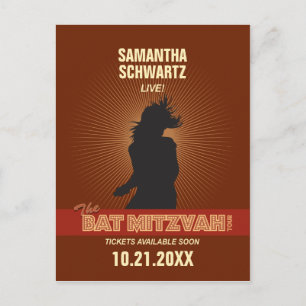 Postal De Anuncios Rock Star Bat Mitzvah Save the Date en Marrón