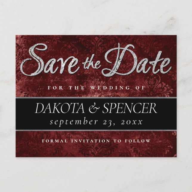 Postal De Anuncios Rojo Carmesí Rubí | Clásico Grunge Salva la Fecha (Anverso)