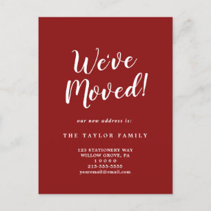 Postal De Anuncios Rojo cepillado Nos hemos mudado