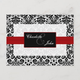 Postal De Anuncios rojo damasco, negro y blanco  Save the Date