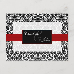 Postal De Anuncios rojo damasco, negro y blanco  Save the Date