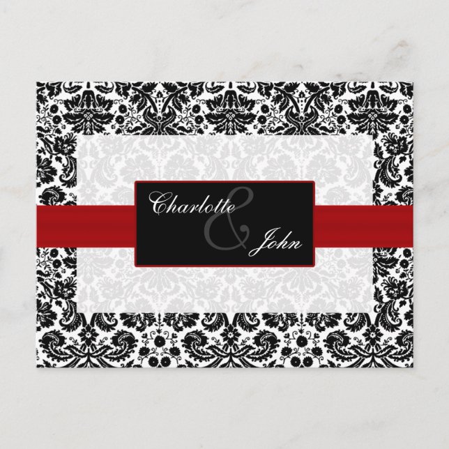 Postal De Anuncios rojo damasco, negro y blanco  Save the Date (Anverso)