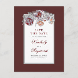 Postal De Anuncios Rojo Floral Vintage Burgundy Save the Date