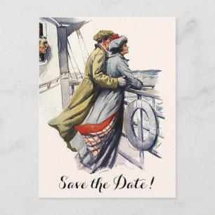Postal De Anuncios Romance en crucero vintage, boda, fecha de guardad