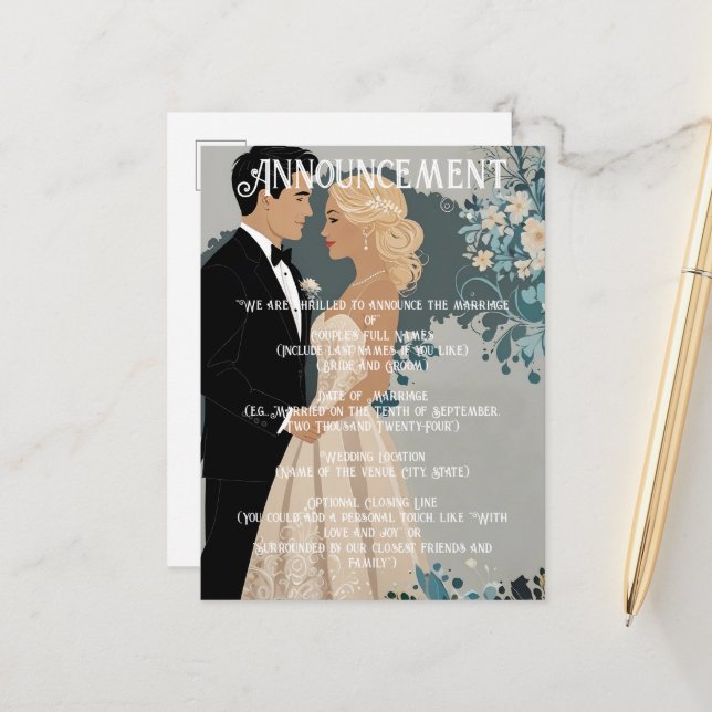 Postal De Anuncios Romance eterno: Novia acuarela y Groom (Anverso/Reverso In Situ)