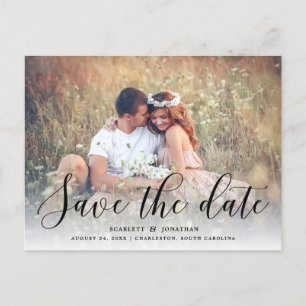 Postal De Anuncios Romance Simple Foto Guardar la Fecha   Negro