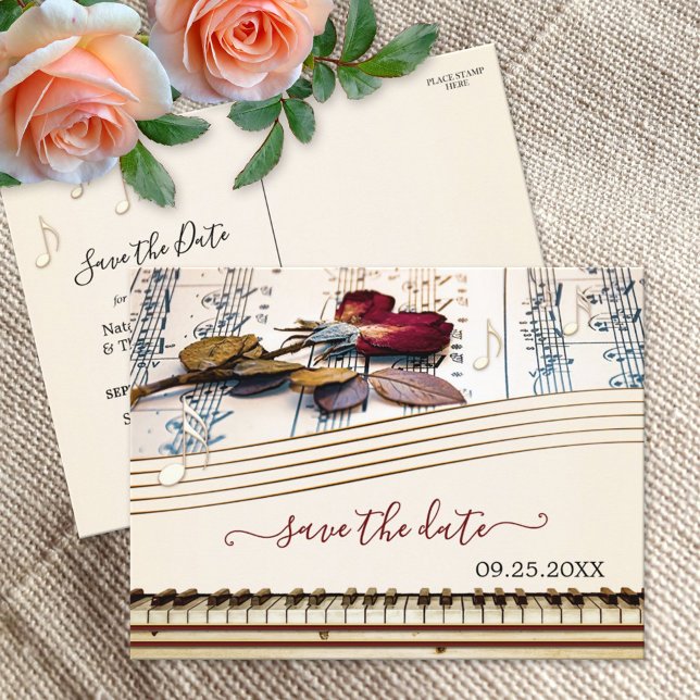 Postal De Anuncios Romantic Music Themed Save the Date Postcard (Subido por el creador)
