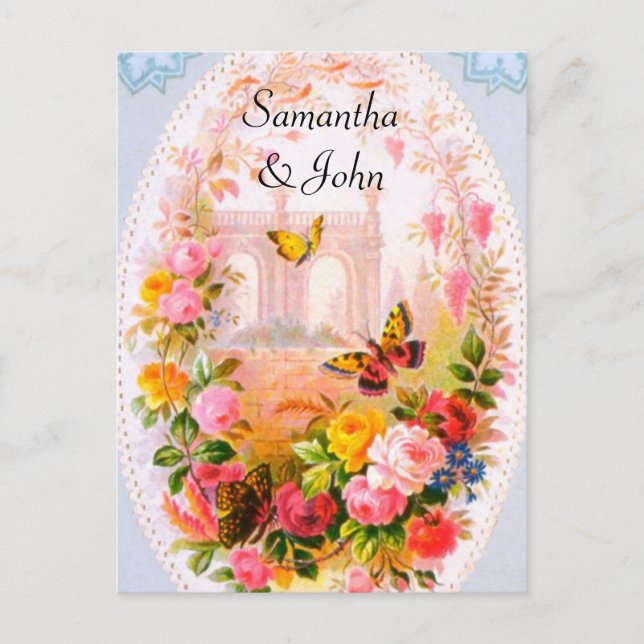 Postal De Anuncios Romántica boda de jardín salva la fecha (Anverso)