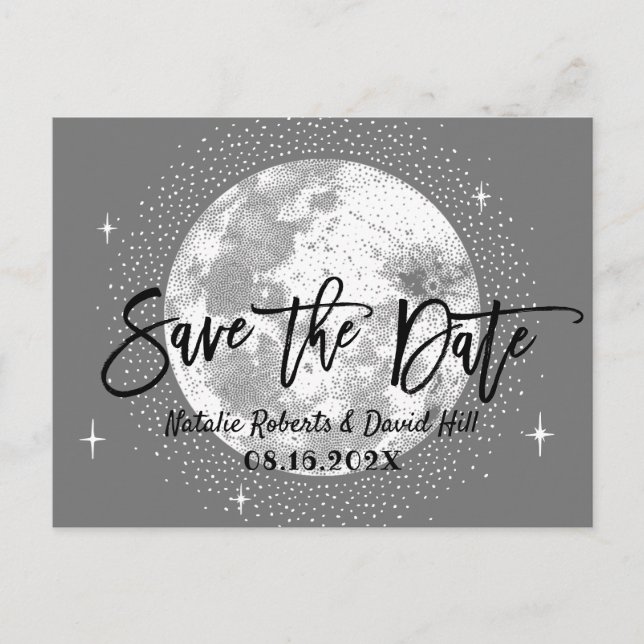 Postal De Anuncios Romántica boda de luna y estrellas salva la fecha (Anverso)