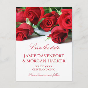 Postal De Anuncios Romántica boda de rosas rojas salva la fecha