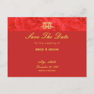 Postal De Anuncios Romántica rosa roja, Boda chino, salva la fecha