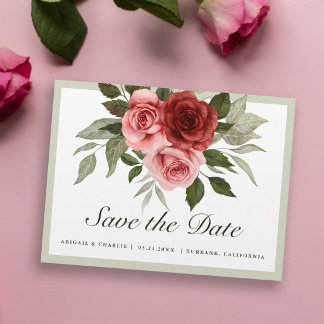 Postal De Anuncios Romántico Aquarela Rosas Rojas y Rosadas Guardar l