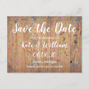 Postal De Anuncios Romántico Arcoíris Confeti Salva la Fecha Boho