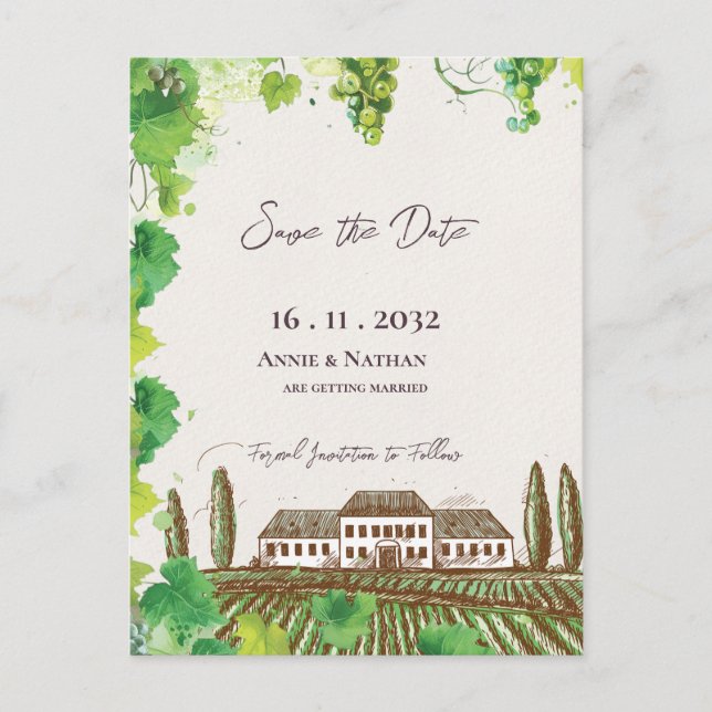 Postal De Anuncios Romántico Boda de viñas de campo de la ganadería (Anverso)
