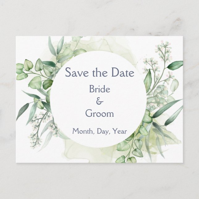 Postal De Anuncios Romántico Foliage Greenery Botánico Save the Date (Anverso)