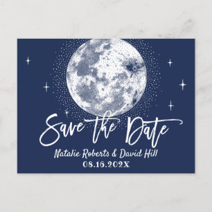 Postal De Anuncios Romántico Luna y Estrellas Ahorro de Boda Naval