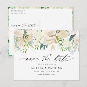 Postal De Anuncios Romántico matrimonio de flores de marfil silenciad