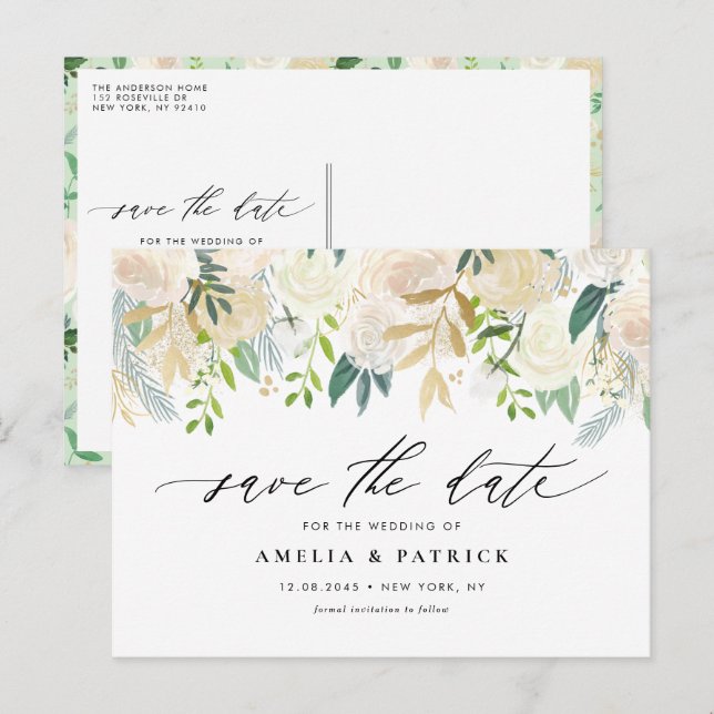 Postal De Anuncios Romántico matrimonio de flores de marfil silenciad (Anverso / Reverso)