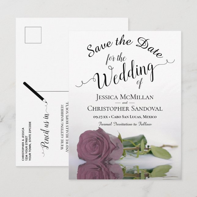 Postal De Anuncios Romántico matrimonio de Rosas Dusty Mauve salva la (Anverso / Reverso)