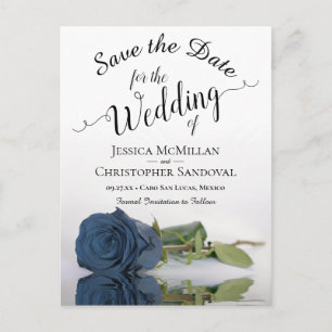 Postal De Anuncios Romántico Steel Blue Rosa Wedding Save the Date