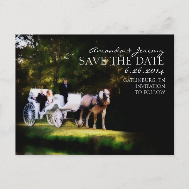 Postal De Anuncios Romántico transporte de caballos salva la fecha (Anverso)