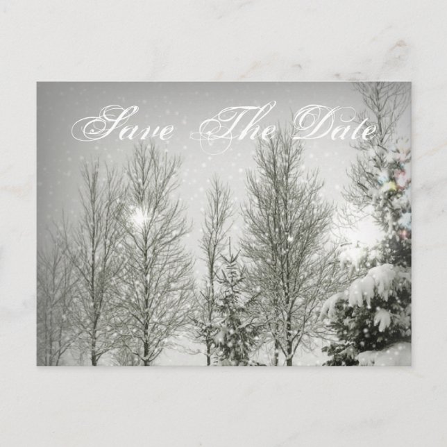 Postal De Anuncios Románticos árboles forestales Boda de Invierno aho (Anverso)