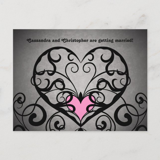 Postal De Anuncios Románticos corazones rosas en la boda gris salven  (Anverso)